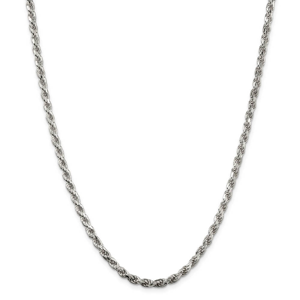 3.5mm Sterling Silver, Diamond Cut Solid Rope Chain Necklace