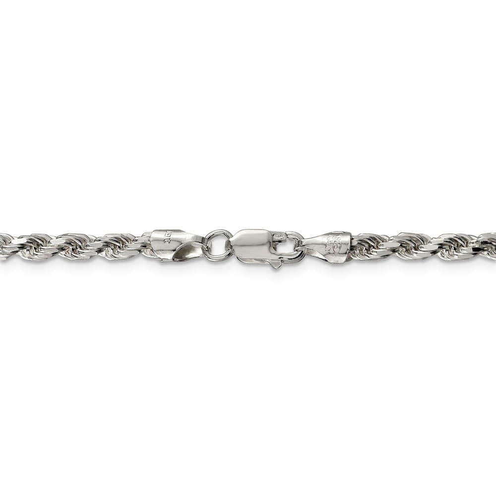 3.5mm Sterling Silver, Diamond Cut Solid Rope Chain Necklace