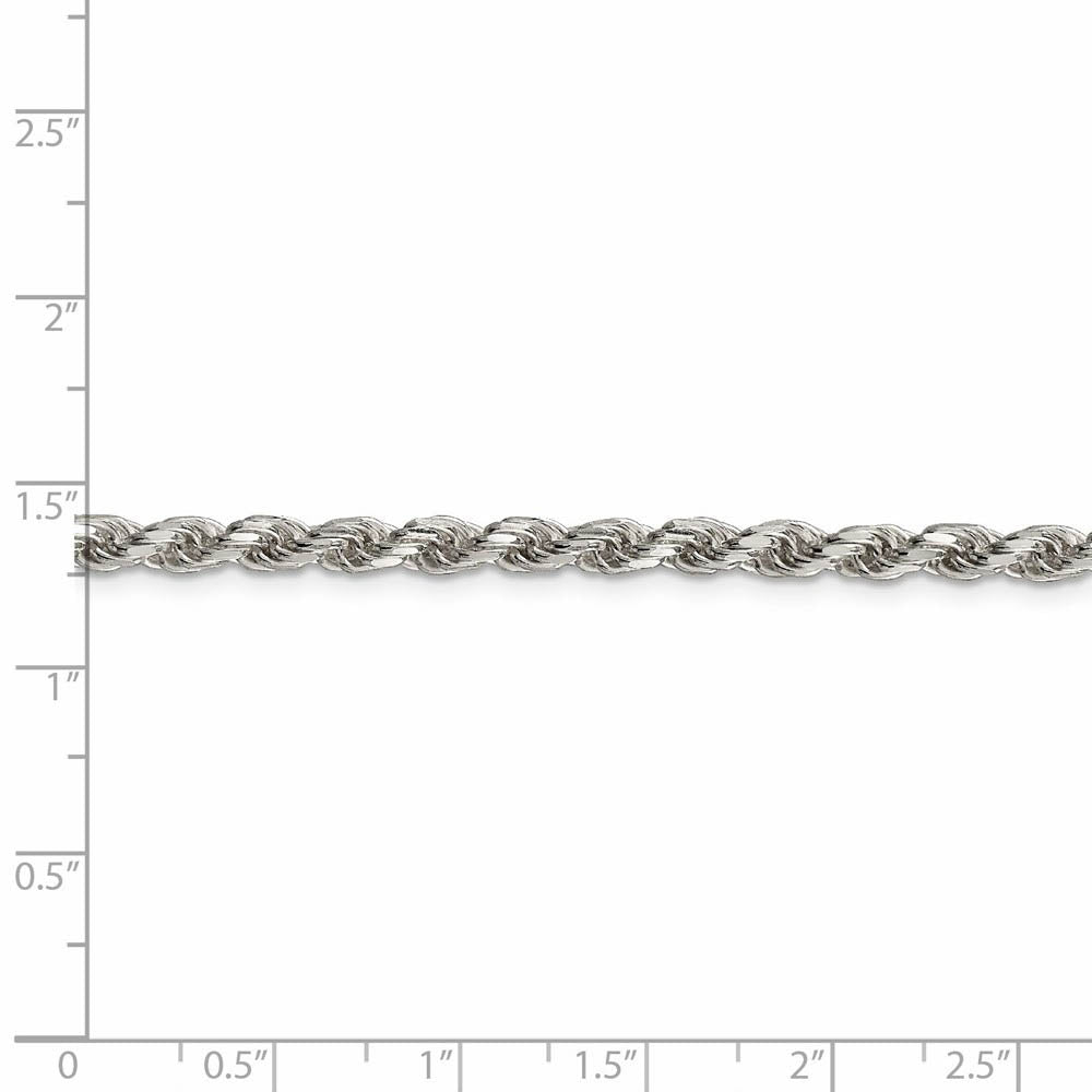 3.5mm Sterling Silver, Diamond Cut Solid Rope Chain Necklace
