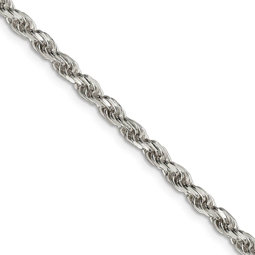 3.5mm Sterling Silver, Diamond Cut Solid Rope Chain Necklace