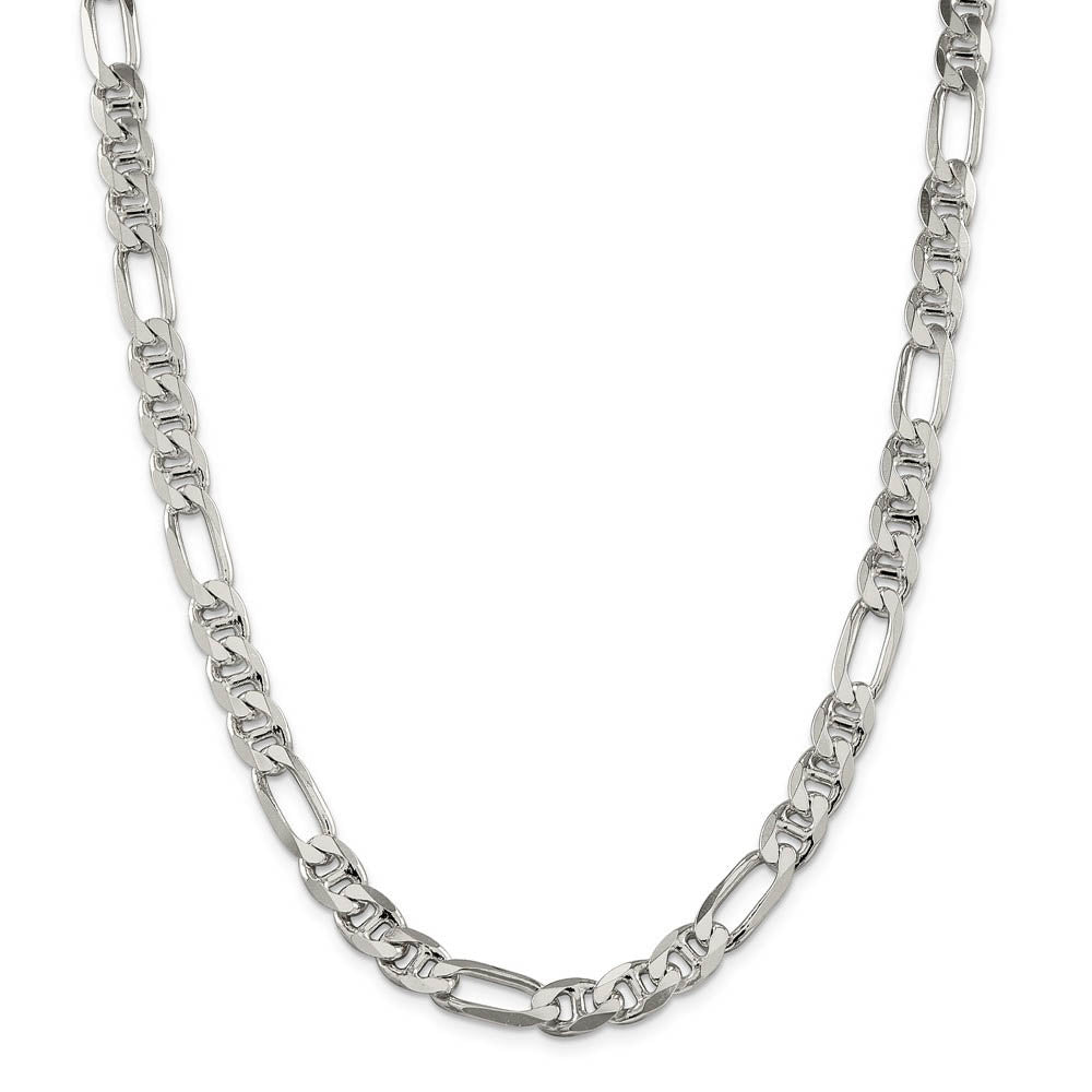 Mens 7.75mm Sterling Silver Solid Figaro Anchor Chain Bracelet
