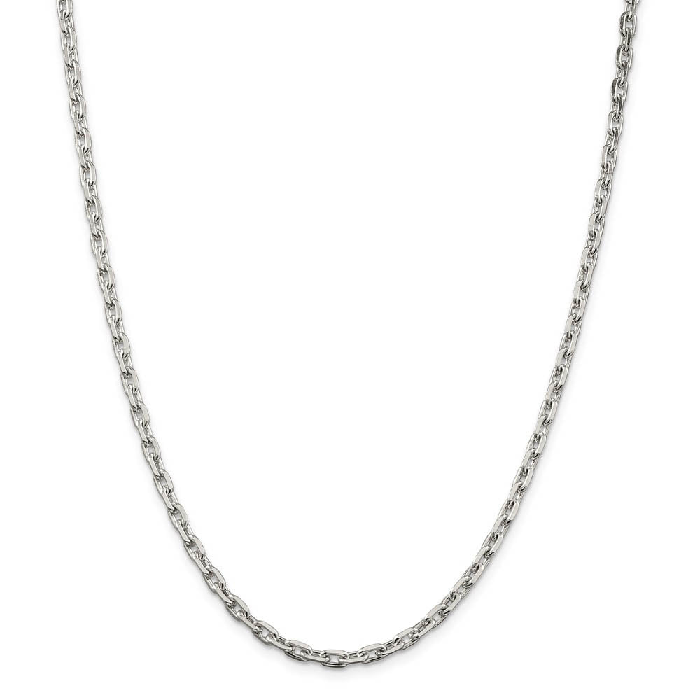 4mm Sterling Silver Solid Beveled Oval Cable Chain Necklace