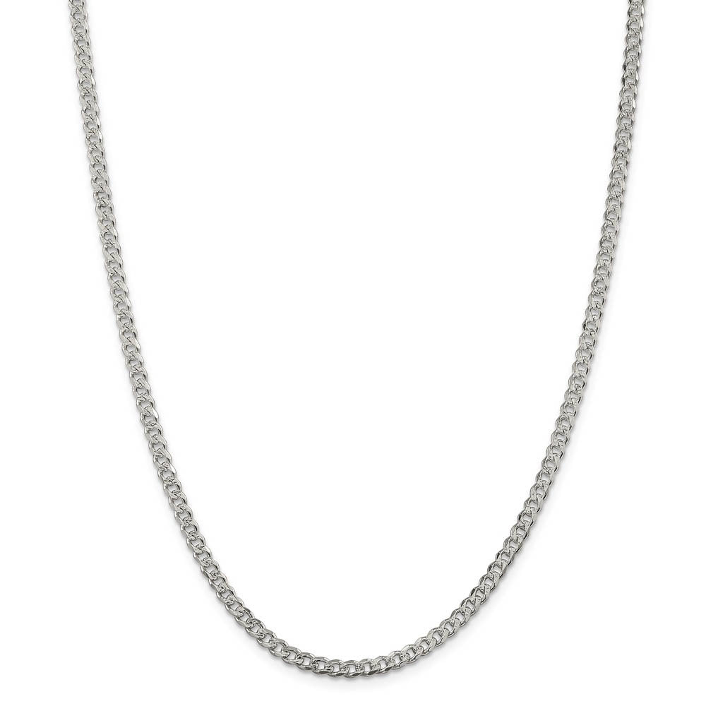 3.8mm, Sterling Silver Solid Pave Curb Chain Necklace