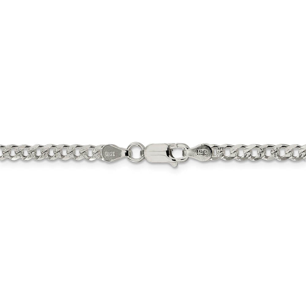 3.8mm, Sterling Silver Solid Pave Curb Chain Necklace