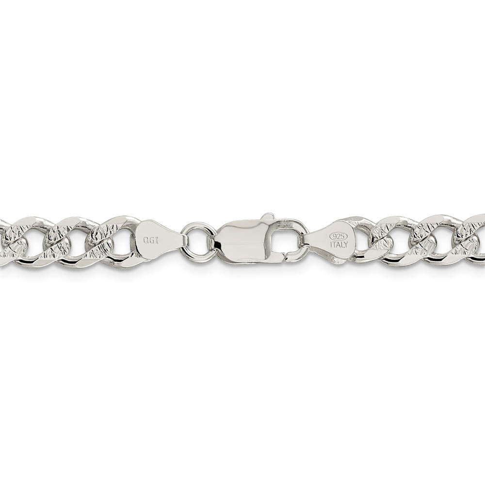7.5mm, Sterling Silver Solid Pave Curb Chain Bracelet