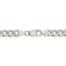 7.5mm, Sterling Silver Solid Pave Curb Chain Bracelet