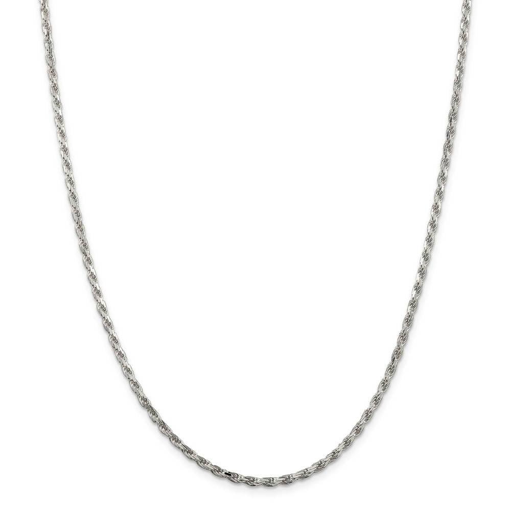 2.5mm, Sterling Silver Diamond Cut Solid Rope Chain Necklace