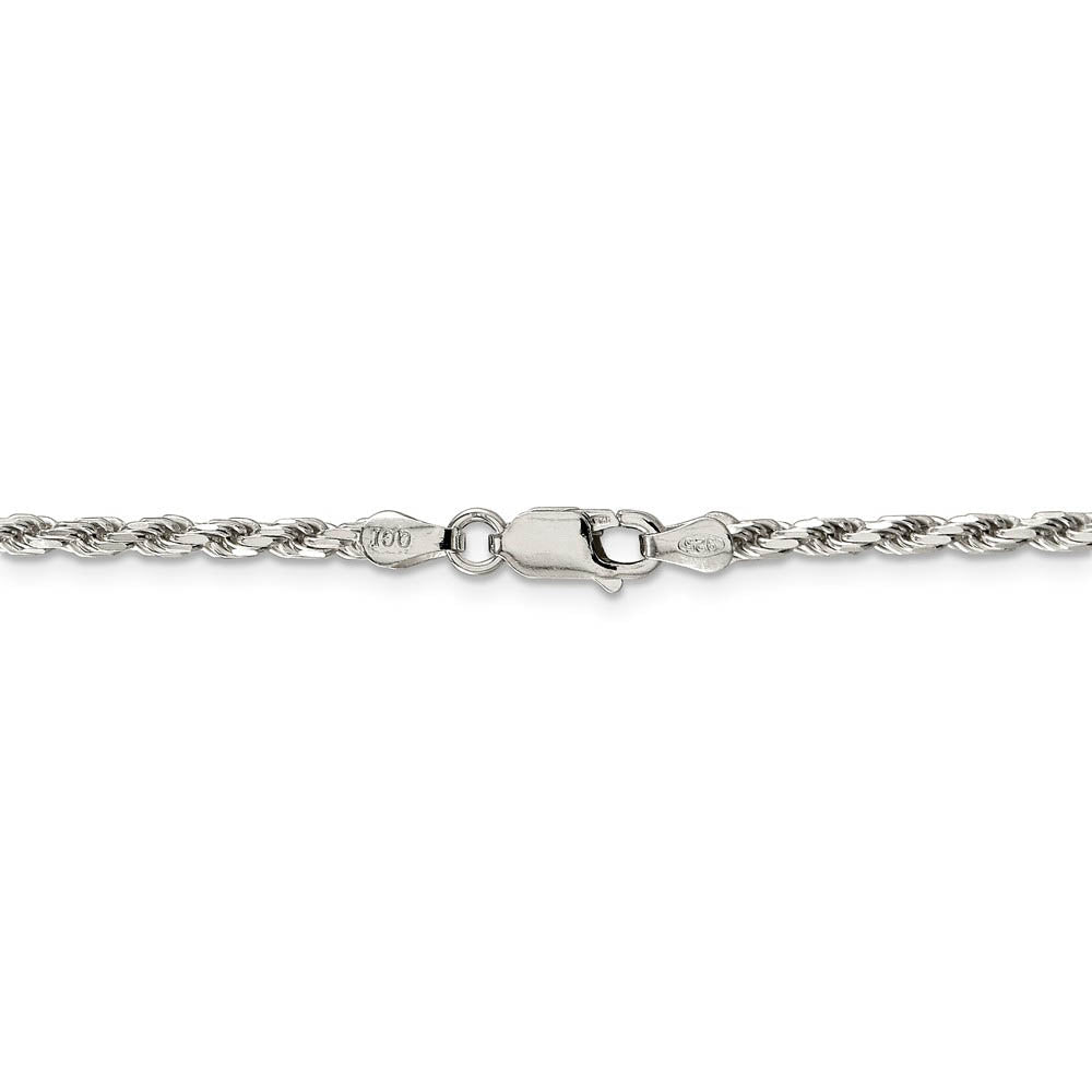 2.5mm, Sterling Silver Diamond Cut Solid Rope Chain Necklace