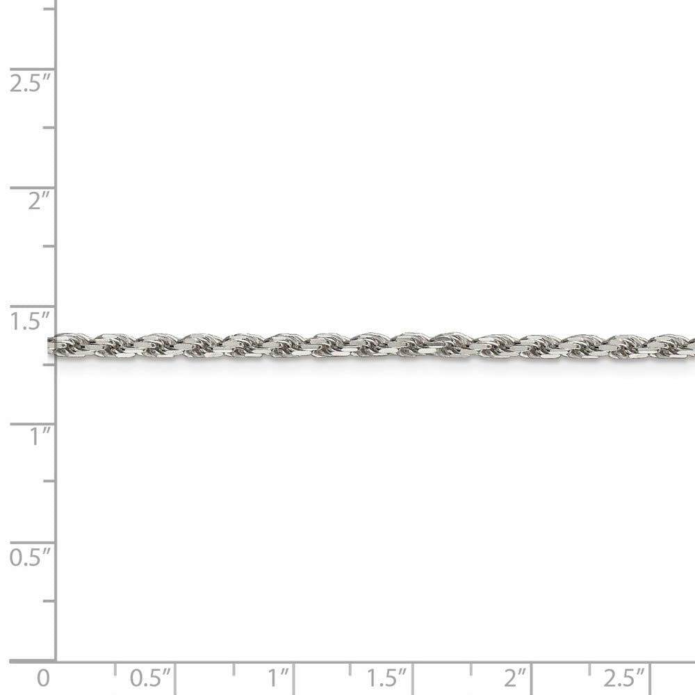 2.5mm, Sterling Silver Diamond Cut Solid Rope Chain Necklace