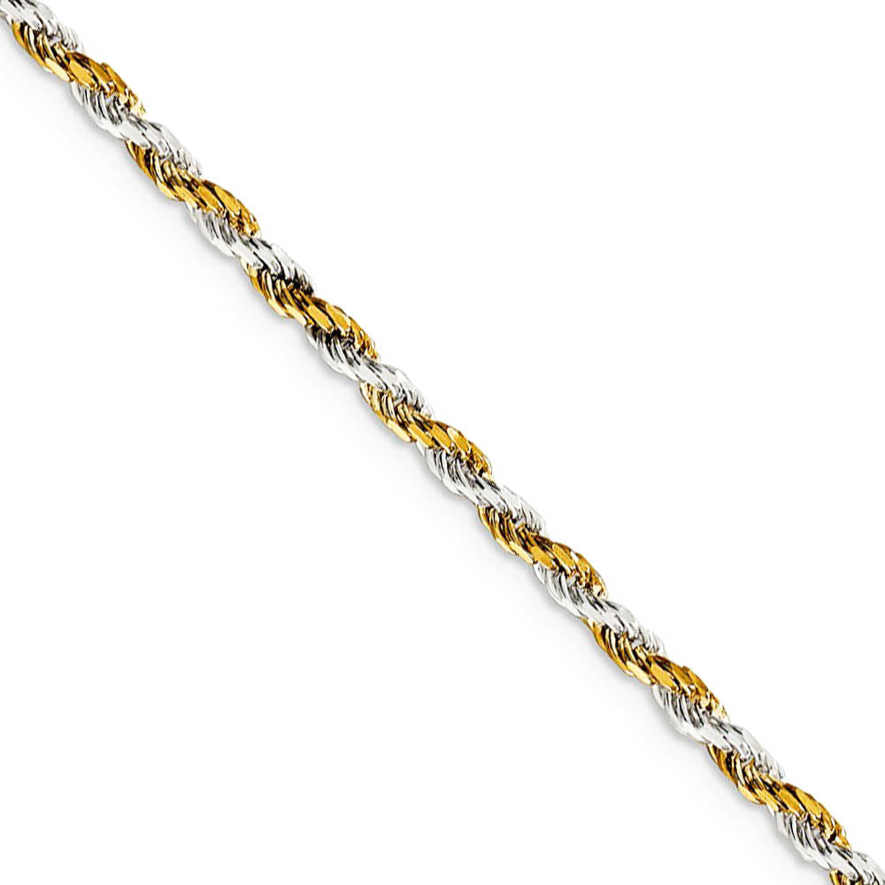 2.5mm Sterling Silver & 10k Yellow Gold Plated D/C Rope Chain Necklace