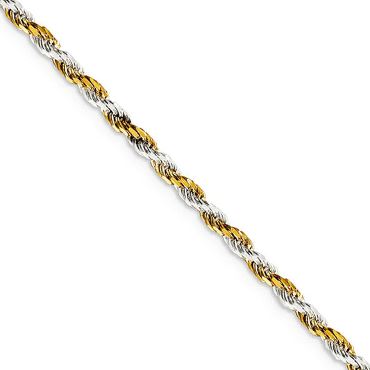 2.5mm Sterling Silver & 10k Yellow Gold Plated D/C Rope Chain Necklace