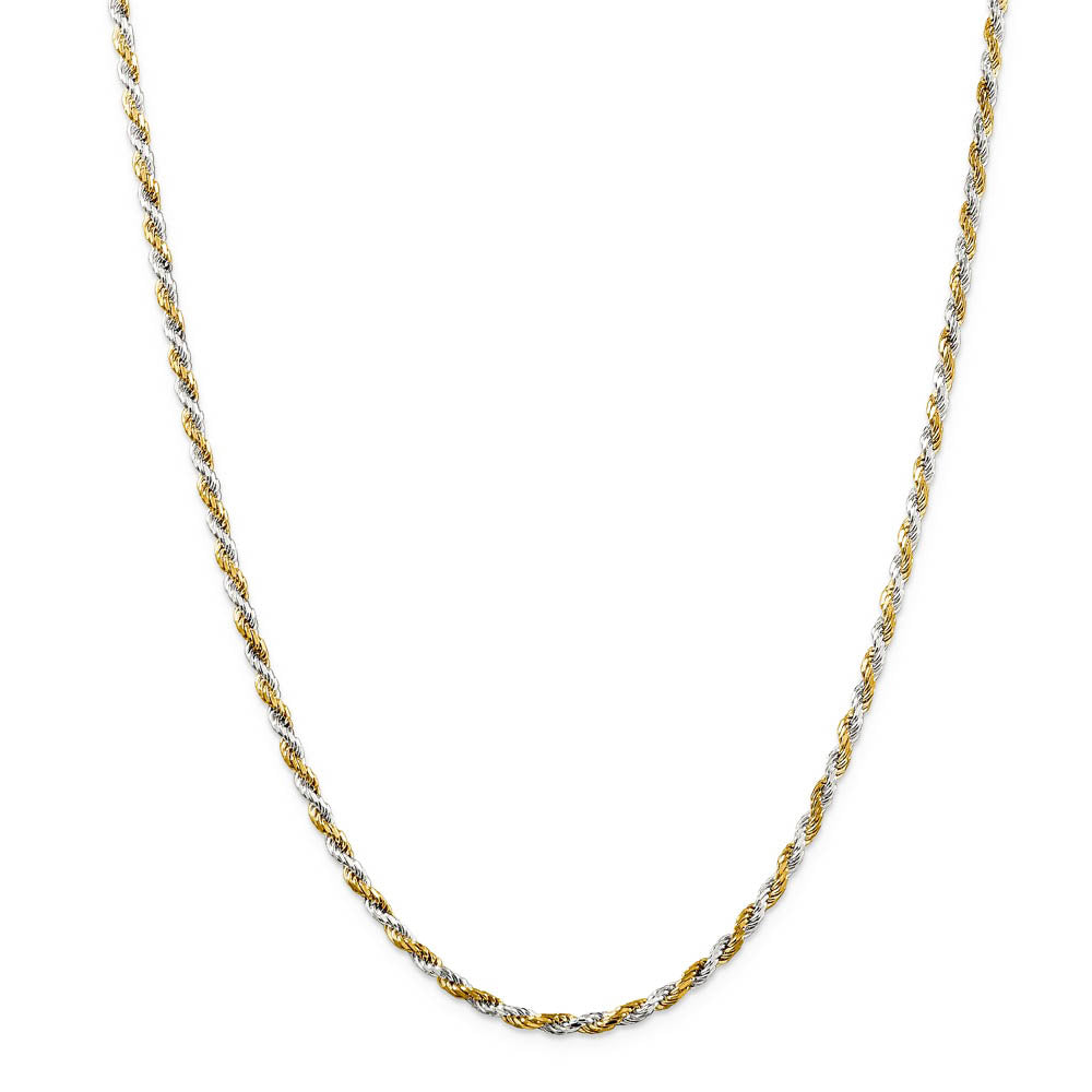 2.5mm Sterling Silver & 10k Yellow Gold Plated D/C Rope Chain Necklace
