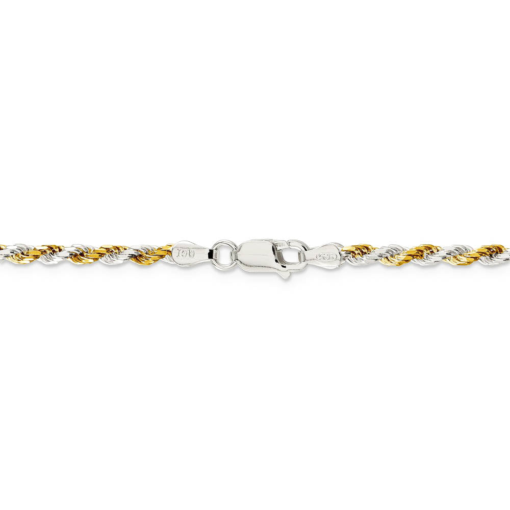 2.5mm Sterling Silver & 10k Yellow Gold Plated D/C Rope Chain Necklace