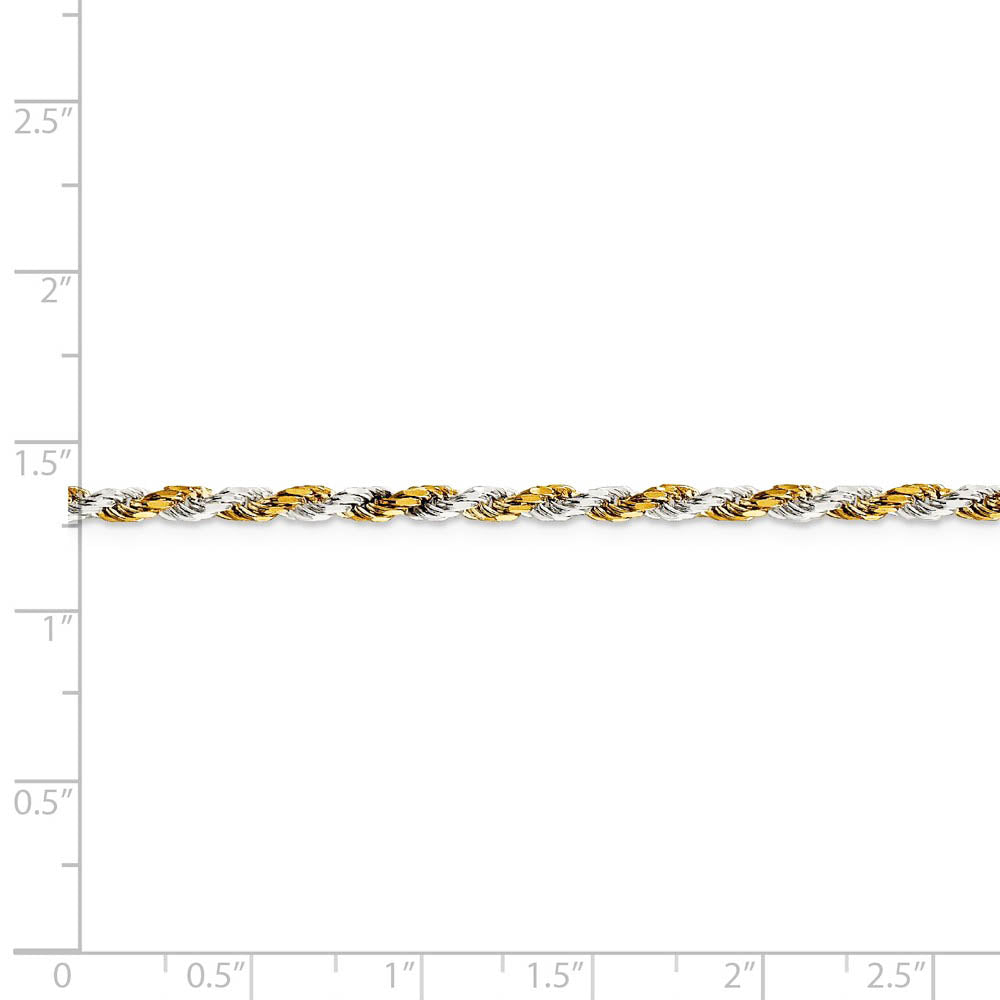 2.5mm Sterling Silver & 10k Yellow Gold Plated D/C Rope Chain Necklace