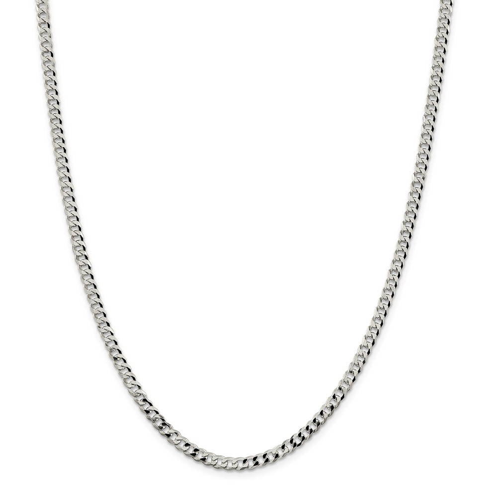 4mm, Sterling Silver, Solid Beveled Curb Chain Necklace