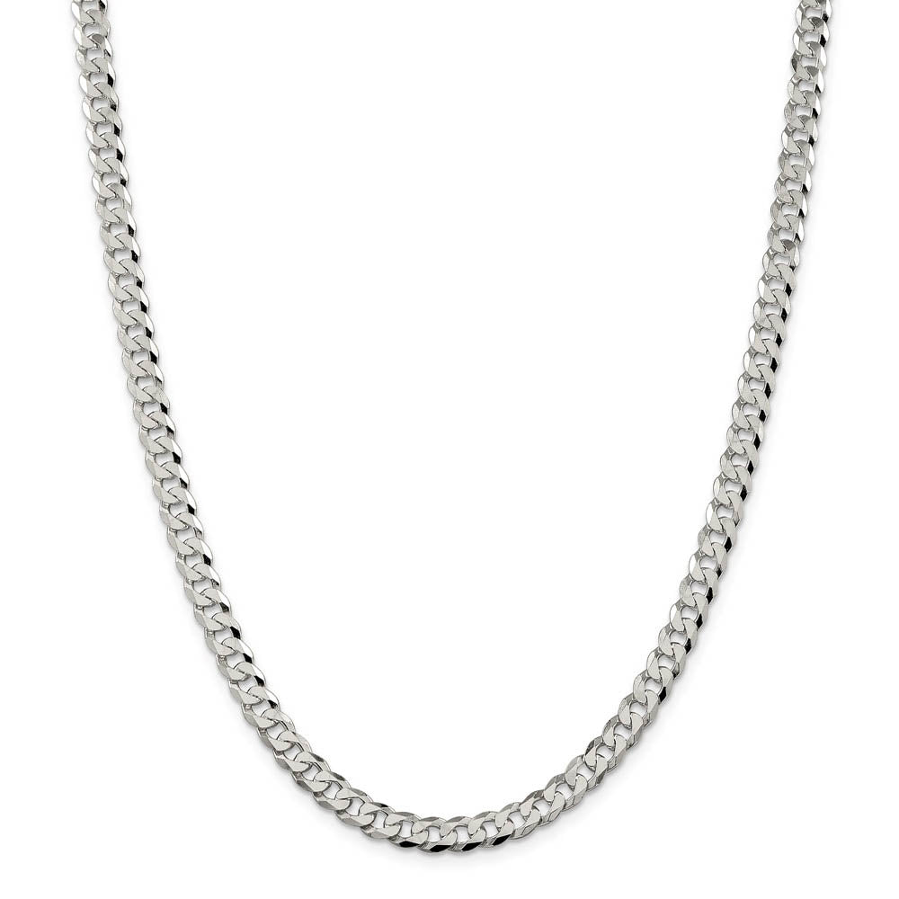 6mm, Sterling Silver, Solid Beveled Curb Chain Necklace