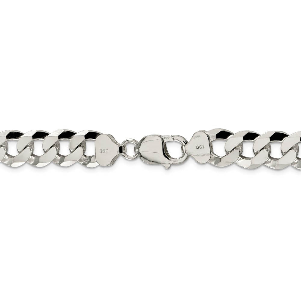Men's 12.3mm Sterling Silver Solid Beveled Curb Chain Bracelet