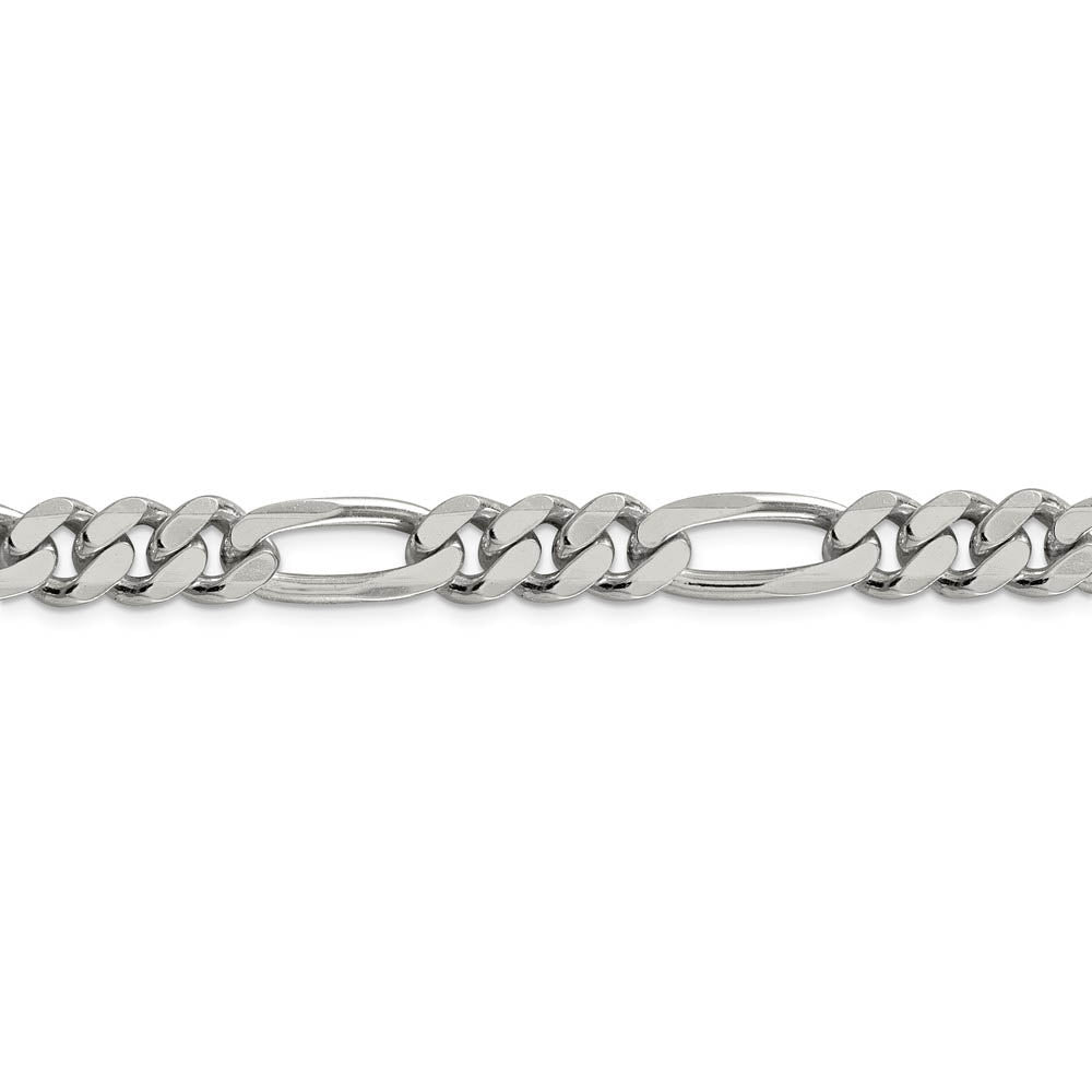 Men's 9mm, Sterling Silver, Solid Figaro Chain Bracelet