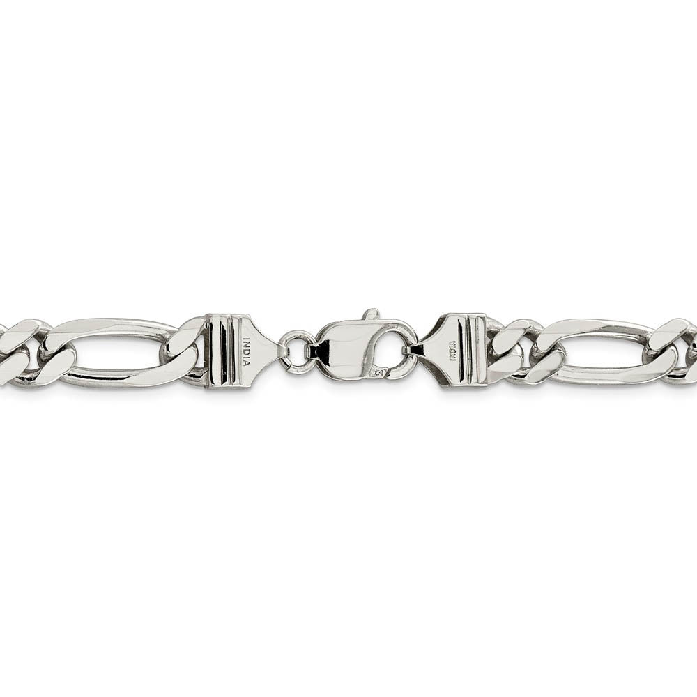 Men's 9mm, Sterling Silver, Solid Figaro Chain Bracelet