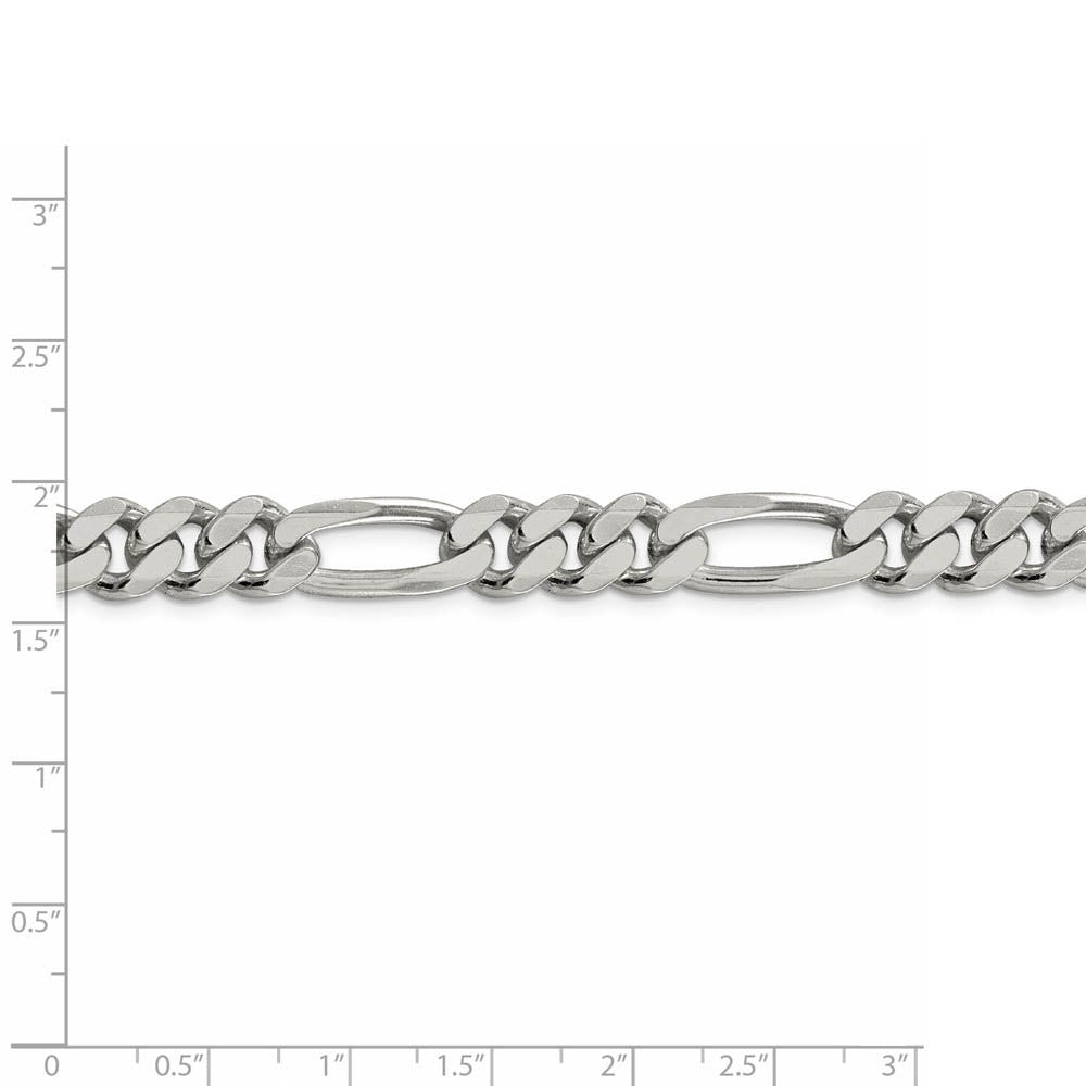 Men's 9mm, Sterling Silver, Solid Figaro Chain Bracelet