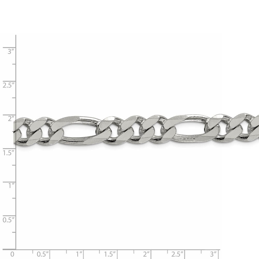 Men's 10.75mm, Sterling Silver, Solid Figaro Chain Bracelet