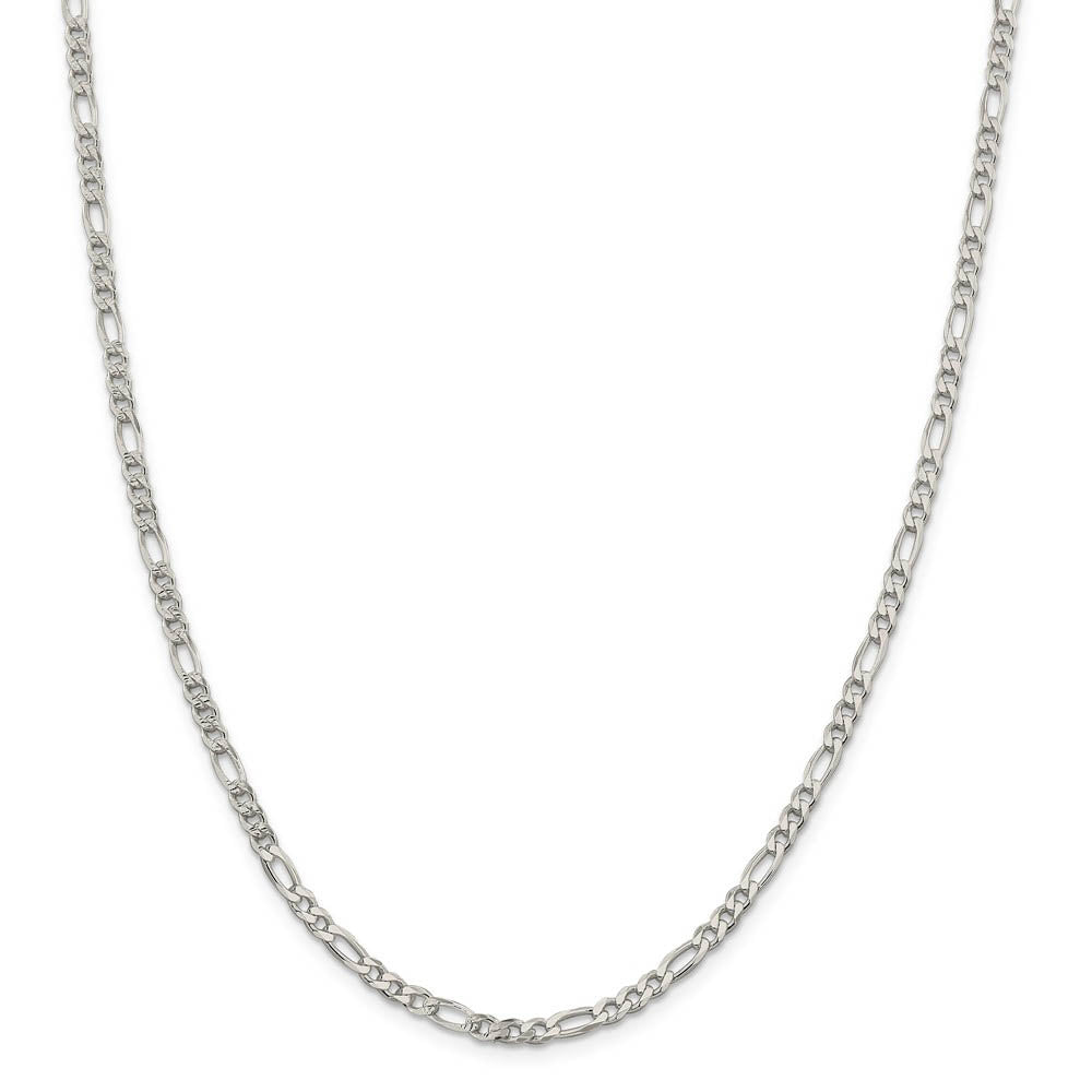 4mm, Sterling Silver, Pave Flat Figaro Chain Necklace