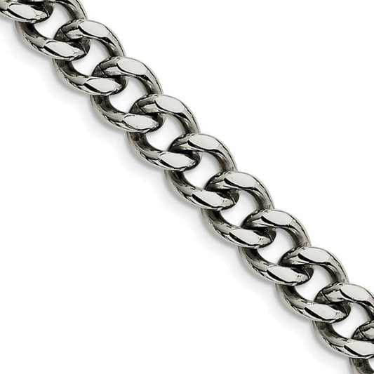 Men's 9.5mm Stainless Steel Heavy Flat Curb Chain Bracelet, 7.75 Inch
