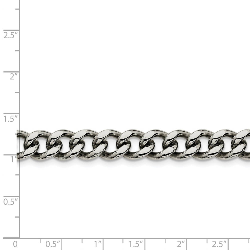 Men's 9.5mm Stainless Steel Heavy Flat Curb Chain Bracelet, 7.75 Inch