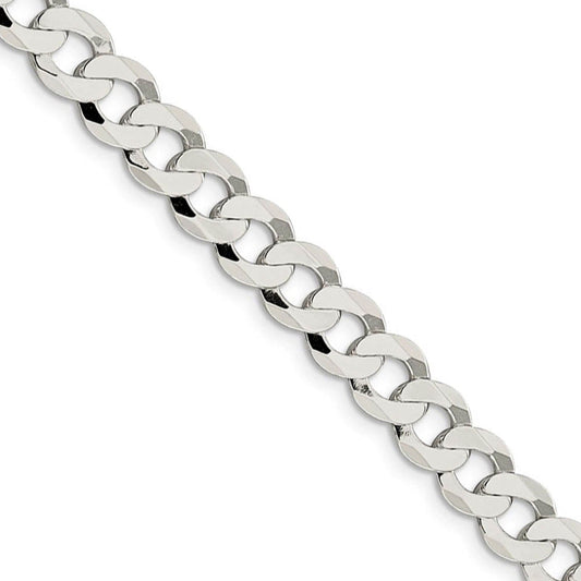 Men's 7.5mm Sterling Silver Solid Flat Curb Chain Necklace