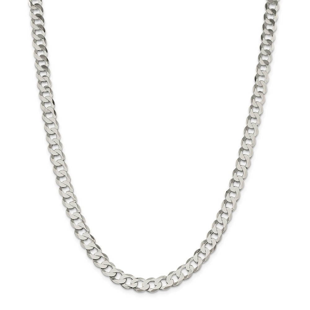 Men's 7.5mm Sterling Silver Solid Flat Curb Chain Necklace