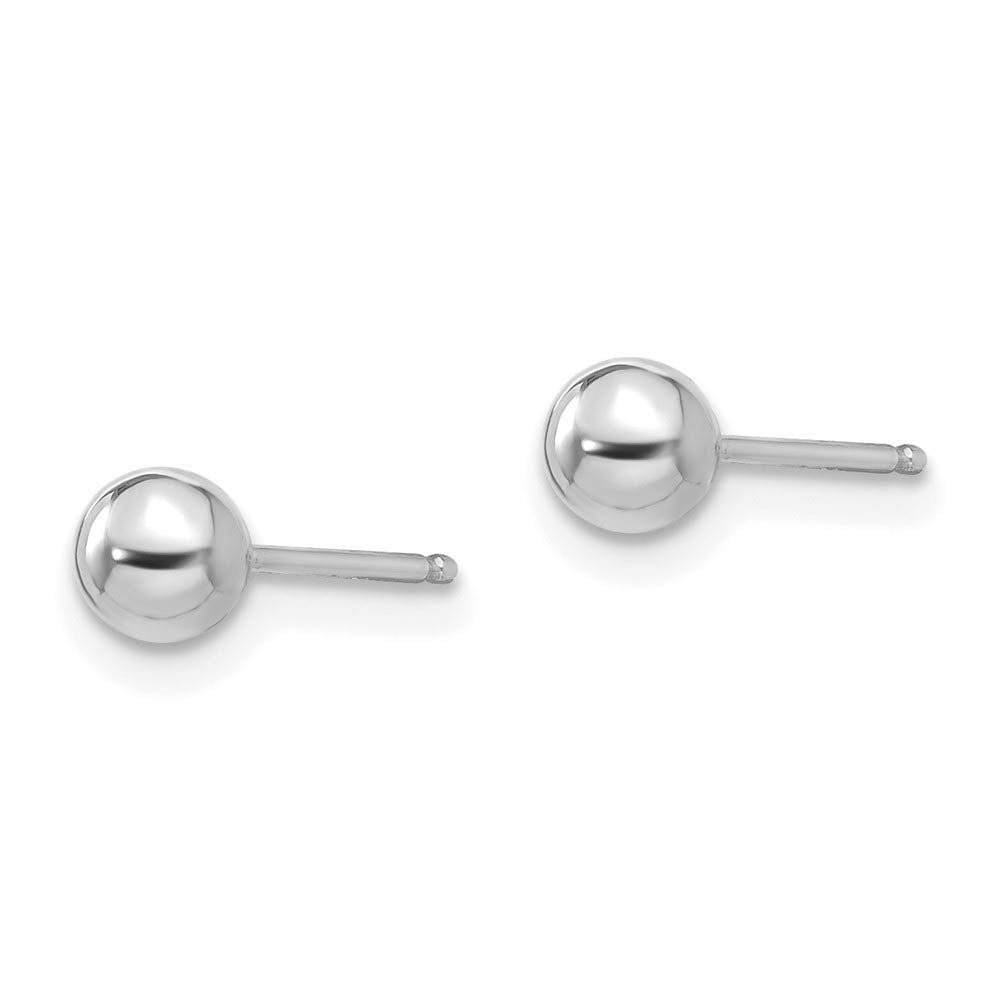 14k White Gold 4mm Polished Ball Silicone Push Back Stud Earrings