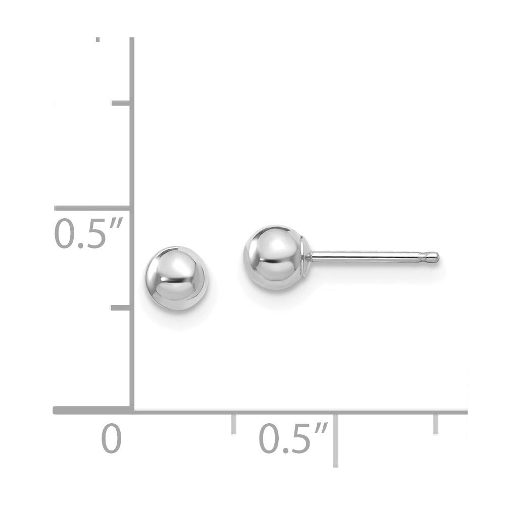 14k White Gold 4mm Polished Ball Silicone Push Back Stud Earrings