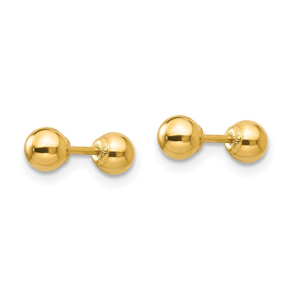 Reversible 4mm Polished Ball Screw Back Earrings in 14k Yellow Gold