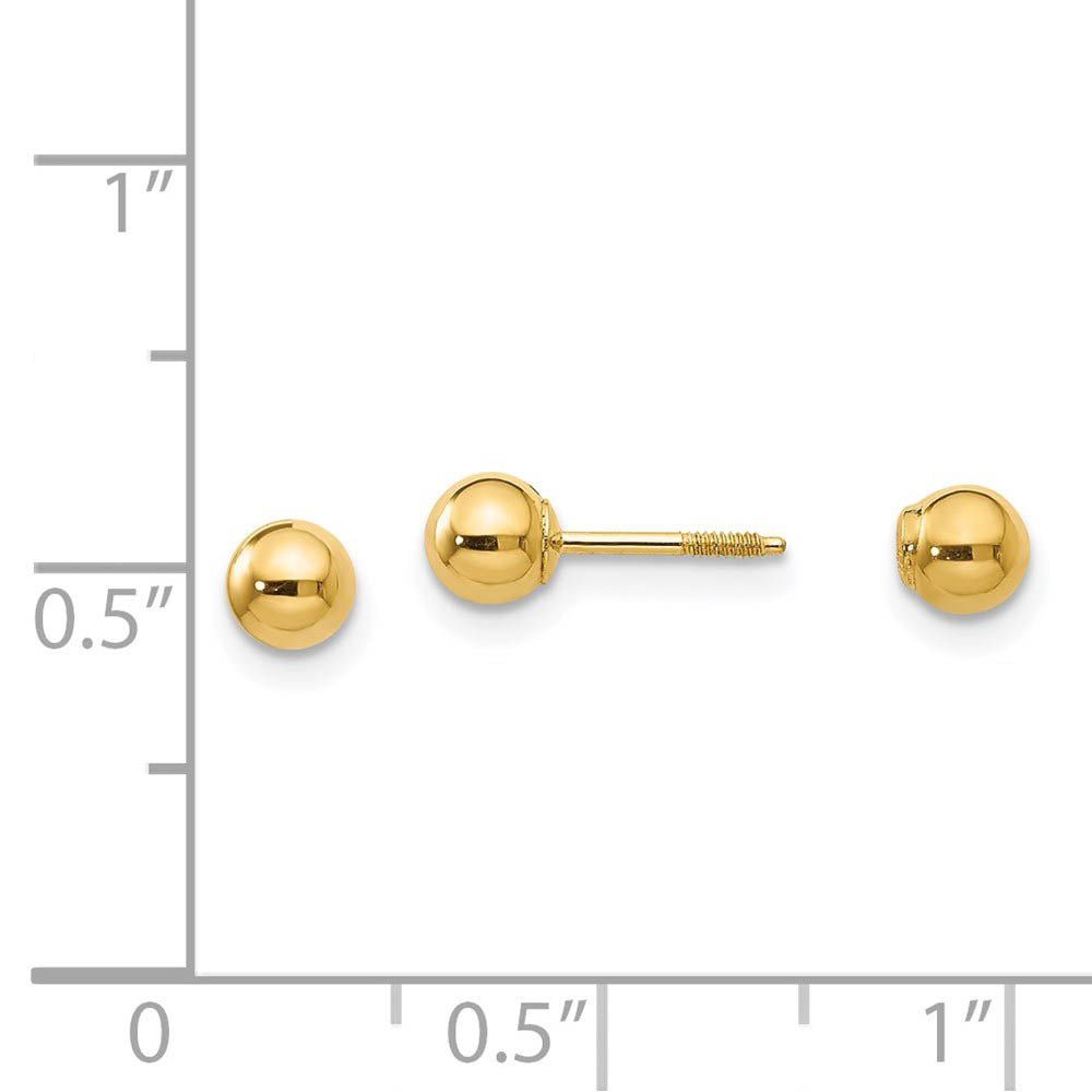 Reversible 4mm Polished Ball Screw Back Earrings in 14k Yellow Gold