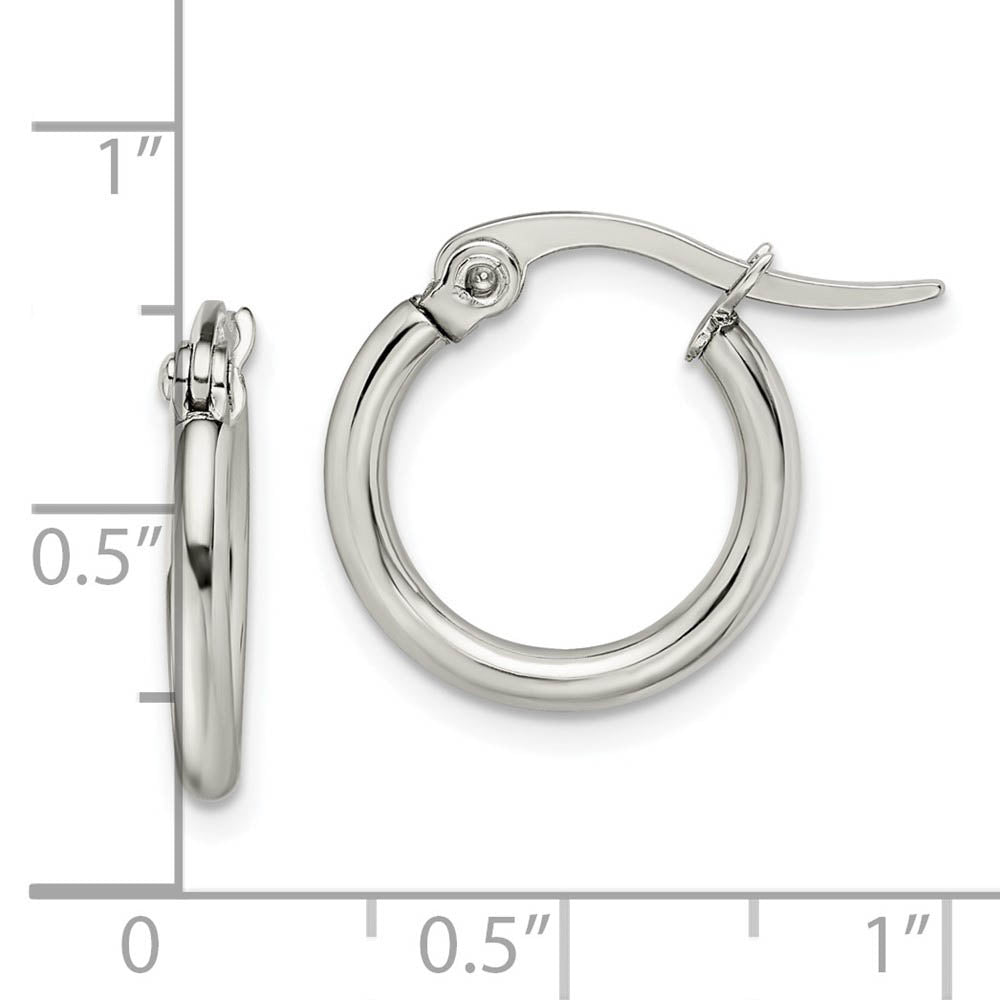 2mm Stainless Steel Classic Round Hoop Earrings - 15.5mm (5/8 Inch)