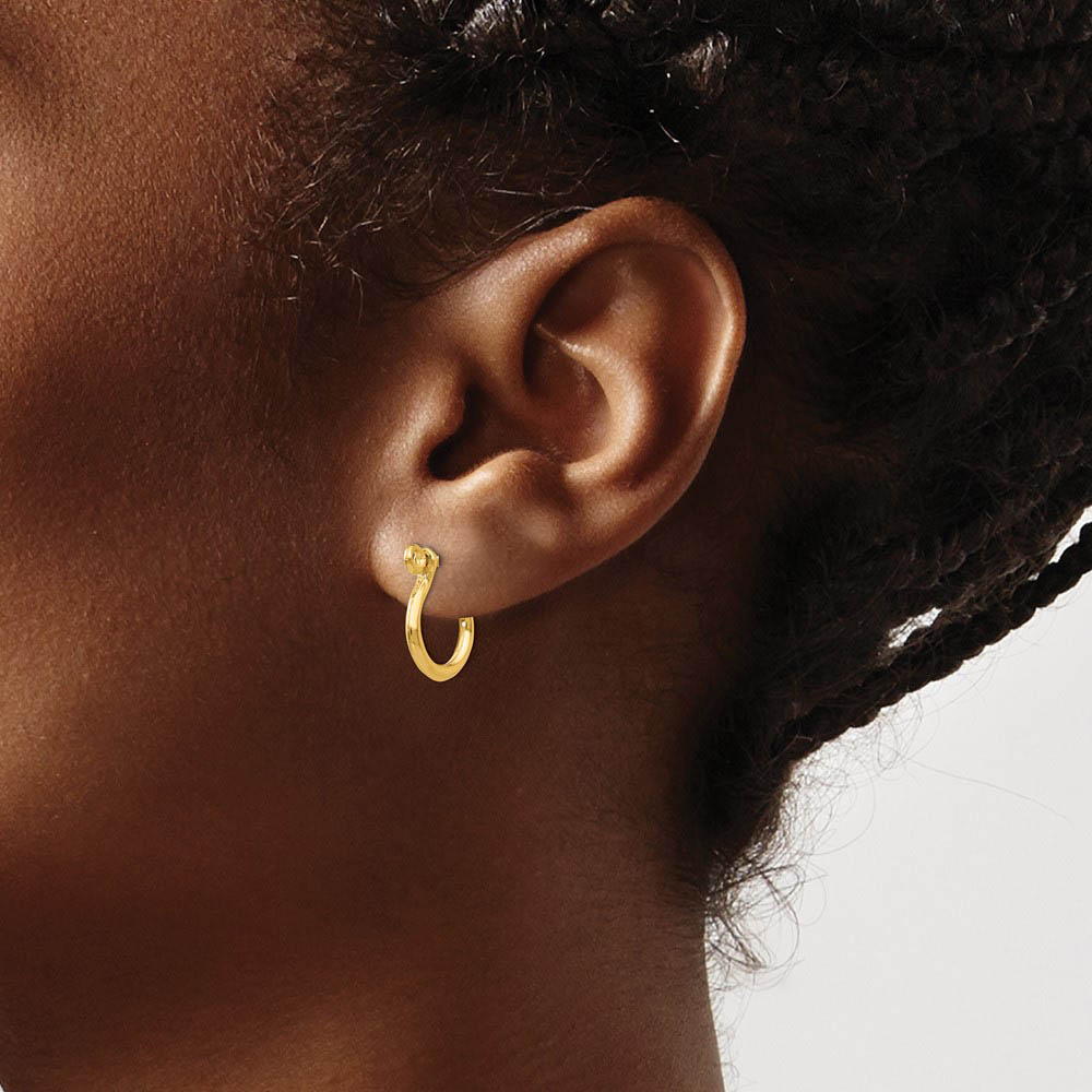 Small Shackle Link Screw Post Hoop Earrings in 14k Yellow Gold