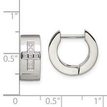 Stainless Steel CZ Cross Hinged Round Hoop Earrings, 6 x 14mm