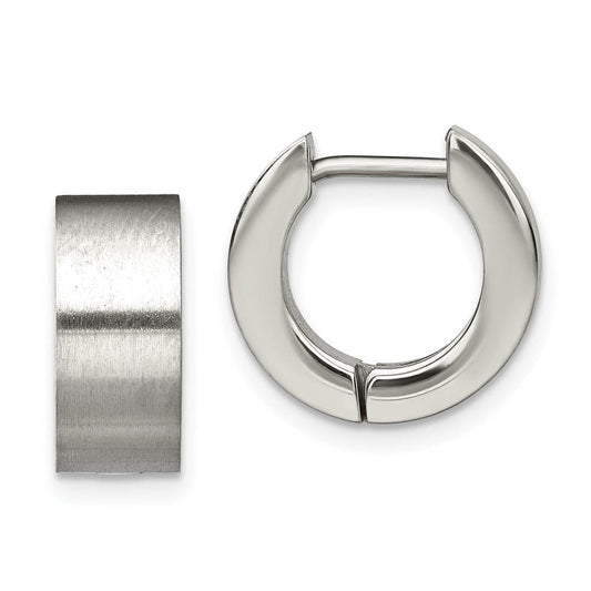 Stainless Steel Brushed Polished Hinged Round Hoop Earrings, 5.5x13mm