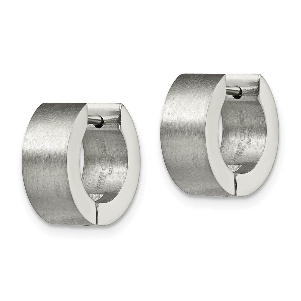 Stainless Steel Brushed Polished Hinged Round Hoop Earrings, 5.5x13mm