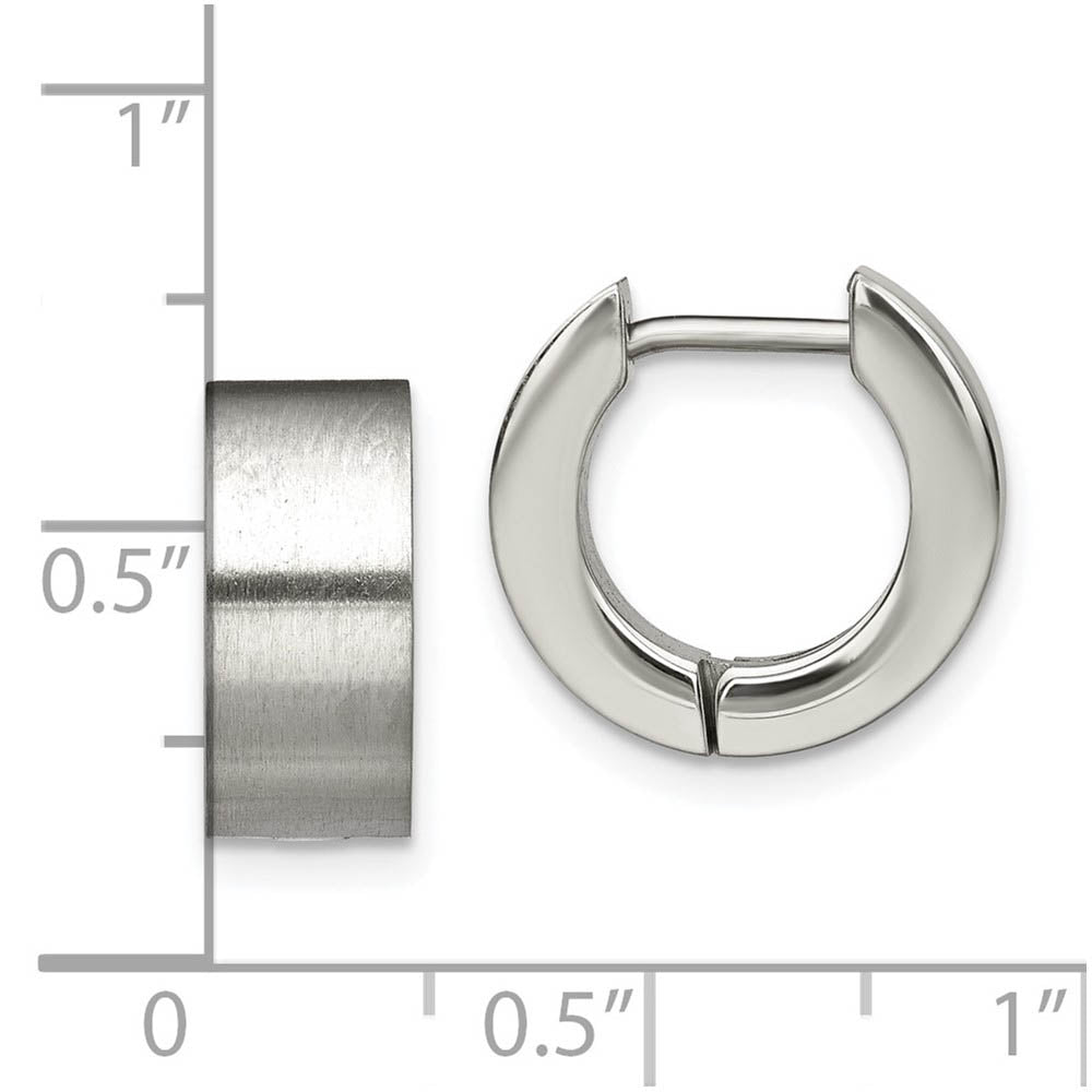 Stainless Steel Brushed Polished Hinged Round Hoop Earrings, 5.5x13mm