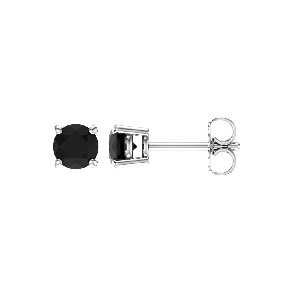 5mm Round Black Onyx Stud Earrings in 14k White Gold