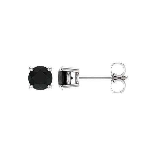 5mm Round Black Onyx Stud Earrings in 14k White Gold