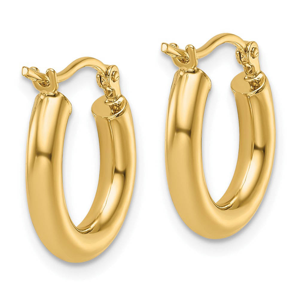 3mm Round Hoop Earrings in 14k Yellow Gold, 16mm (5/8 Inch)