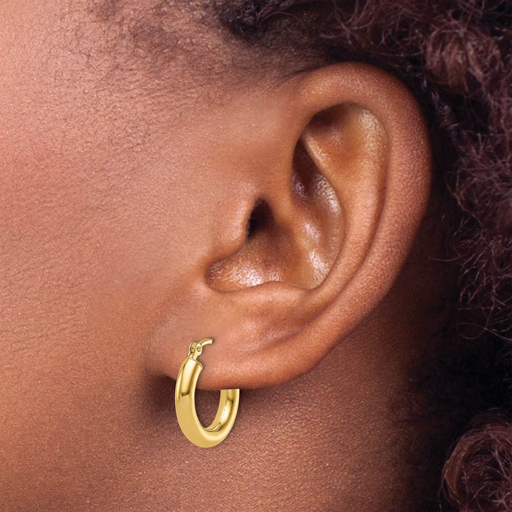 3mm Round Hoop Earrings in 14k Yellow Gold, 16mm (5/8 Inch)