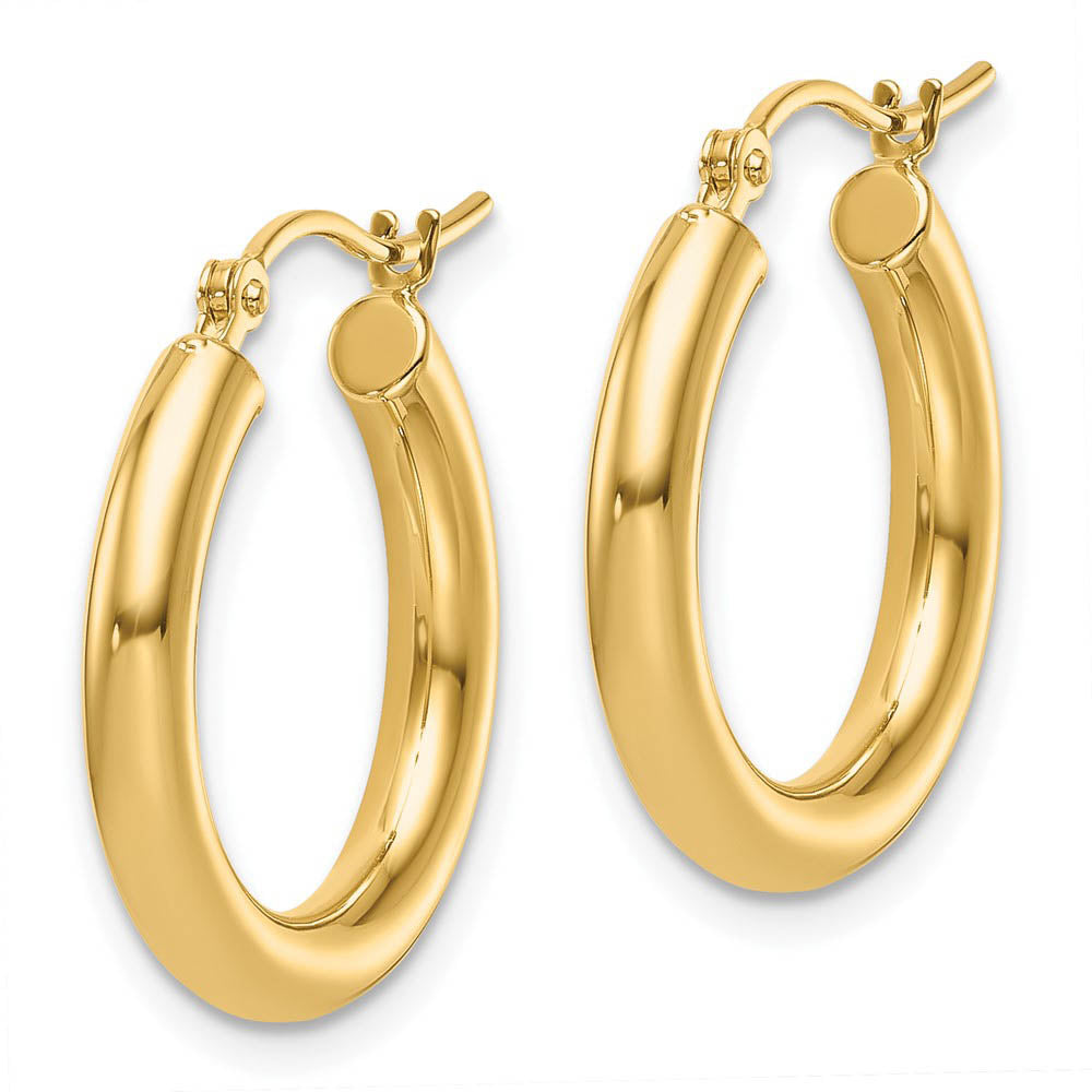 3mm Round Hoop Earrings in 14k Yellow Gold, 20mm (3/4 Inch)