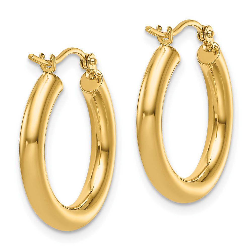 3mm Round Hoop Earrings in 14k Yellow Gold, 20mm (3/4 Inch)