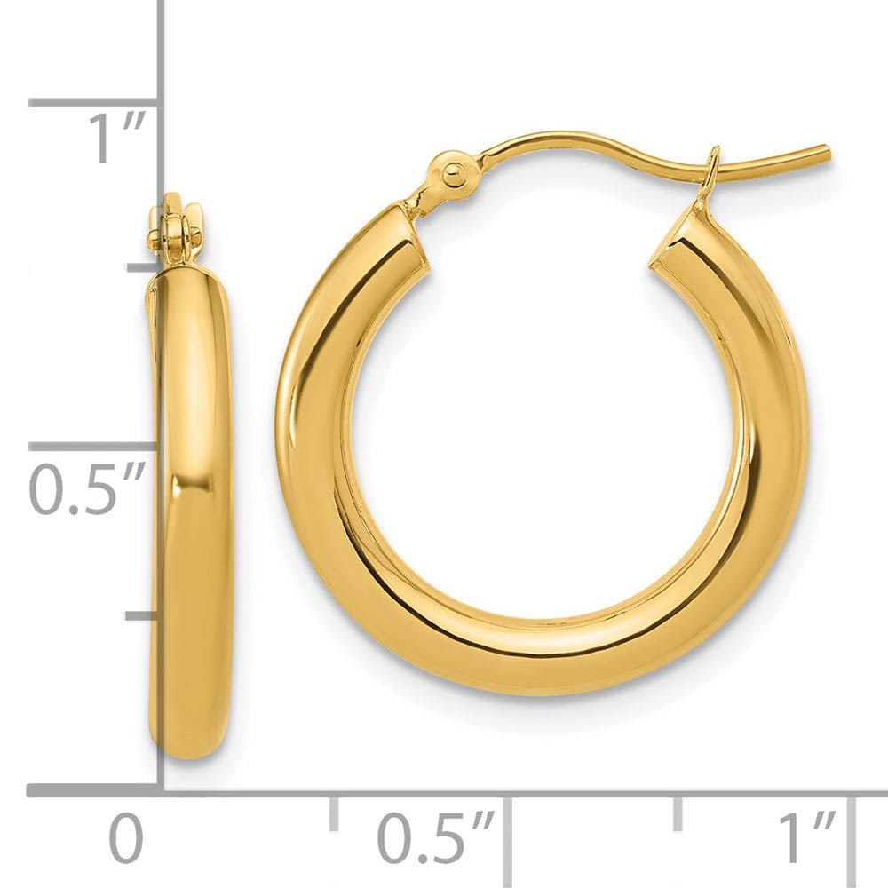 3mm Round Hoop Earrings in 14k Yellow Gold, 20mm (3/4 Inch)