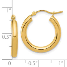 3mm Round Hoop Earrings in 14k Yellow Gold, 20mm (3/4 Inch)