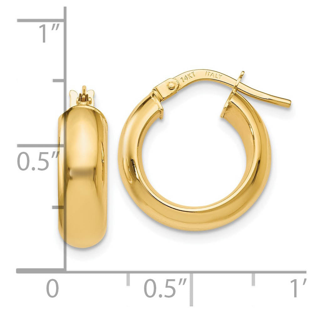 5mm Polished Round Hoop Earrings in 14k Yellow Gold, 16mm (5/8 Inch)