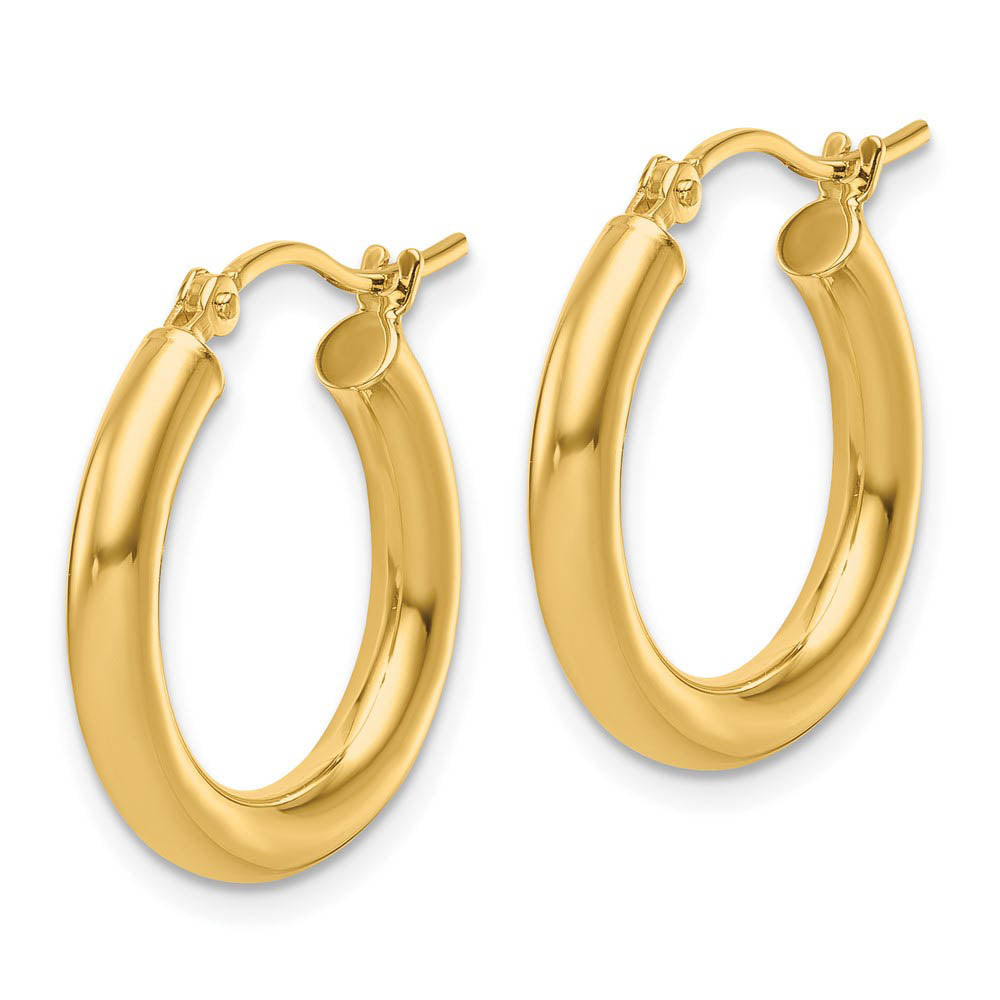 3mm Round Hoop Earrings in 10k Yellow Gold, 20mm (3/4 Inch)